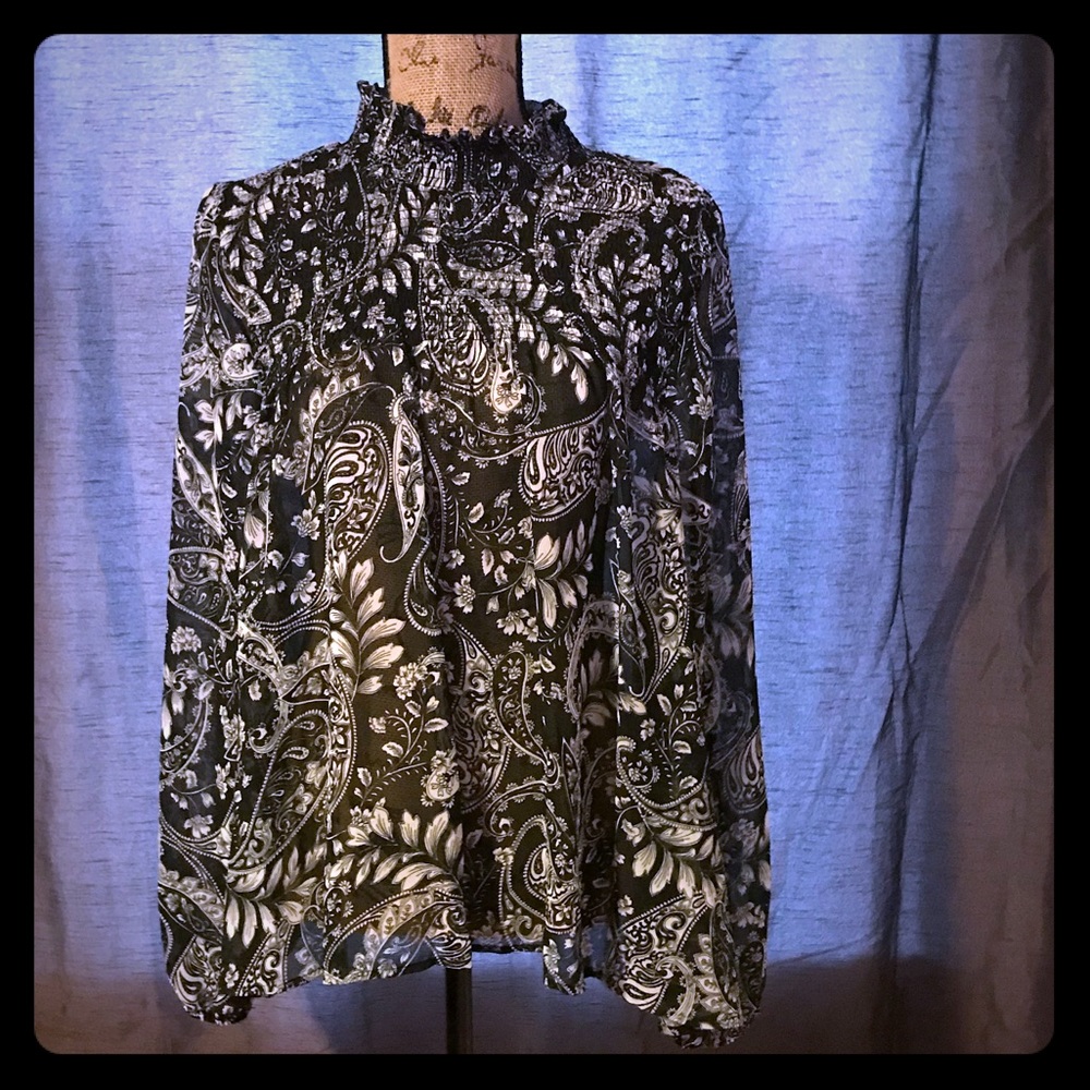 Black & White Mock Neck Blouse